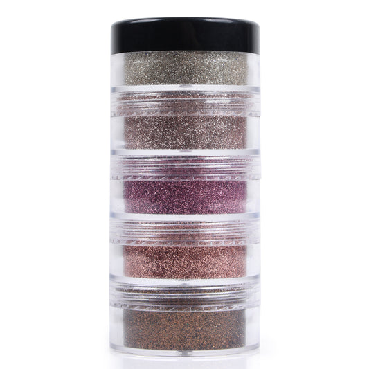 Vozwa 5 in 1 Tower Eye Glitter Set (Light Gold, Almond, Light Pink, Rose Gold, Brown)