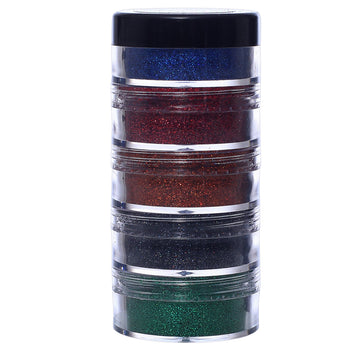 Vozwa 5 Sparkle Holographic Loose Glitter Eyeshadow - Eye Makeup (Blue + Red + Oragne + Black + Green)