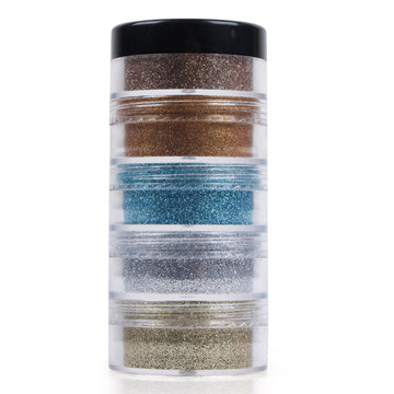 Vozwa 5 in 1 Tower Sparkle Loose Glitter Eyeshadow Set - Eye Makeup (Light Gold + Firozi + Gold + Silver + Dark Gold)