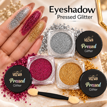Vozwa Pressed Glitter Eyeshadow Palette | Long Lasting Waterproof Eye Makeup for Women & Girls (Silver + Pink + Light Gold)