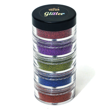 Vozwa 5 in 1 Loose Glitter Eyeshadow Tower (Red + Violet + Light Green + Blue + Oragne)