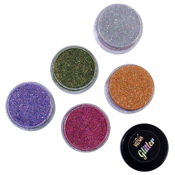 Vozwa Sparkle Holographic Loose Glitter Eyeshadow - Eye Makeup (Gold + Purple + Pink + Silver + Light Green)