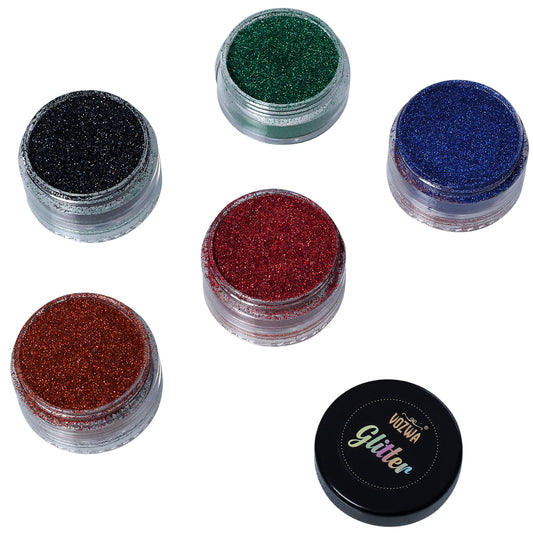 Vozwa 5 Sparkle Holographic Loose Glitter Eyeshadow - Eye Makeup (Blue + Red + Oragne + Black + Green)