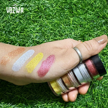 Vozwa eyeshadow fine Loose Glitter + waterproof eyeliner + 4 in 1 Tower Shimmer Dust + BB Cream Foundation + Pink Long Lasting Liquid Lipstick +  Makeup puff & Blender + Eye Glitter Glue + Lip & Cheek Tint (Makeup Combo 20 Pcs)