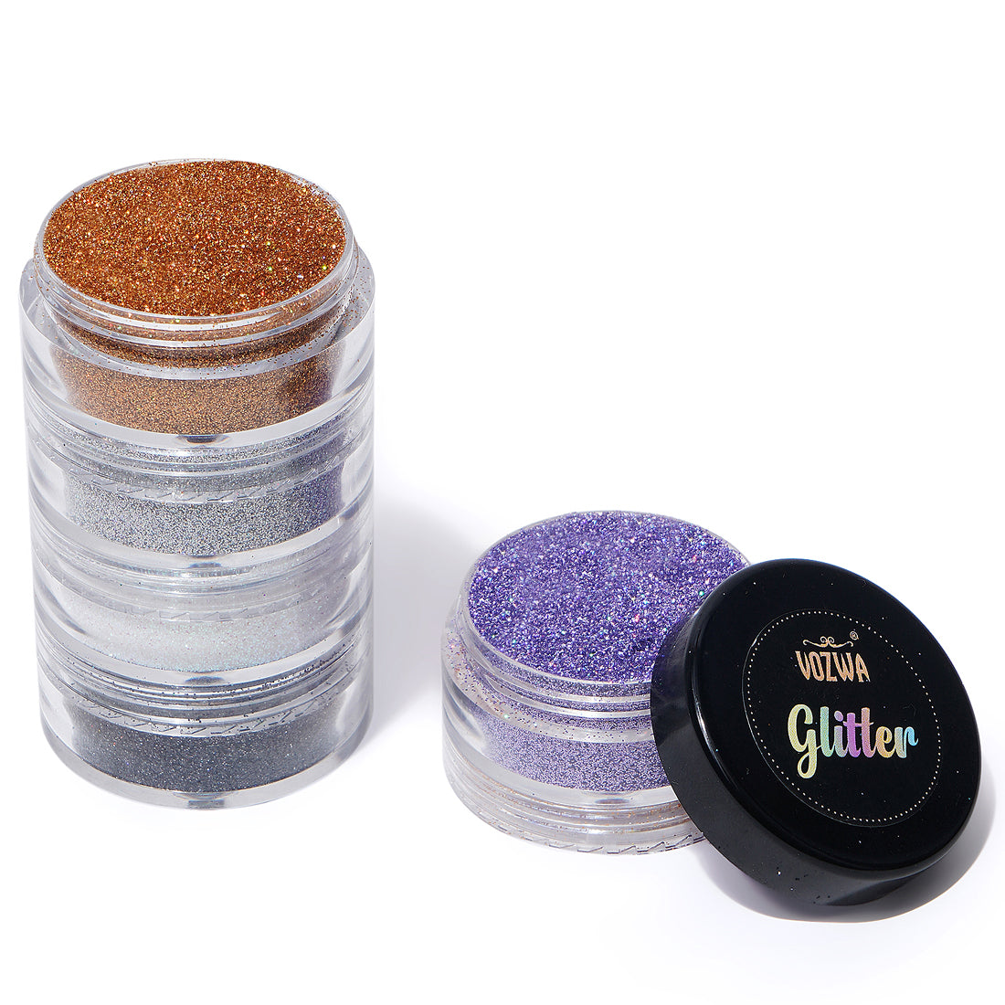 Vozwa 5 Sparkle Loose Glitter Eyeshadow - Eye Makeup(Purple + golden + Silver + white + Grey)