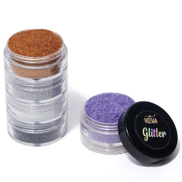 Vozwa 5 Sparkle Loose Glitter Eyeshadow - Eye Makeup(Purple + golden + Silver + white + Grey)