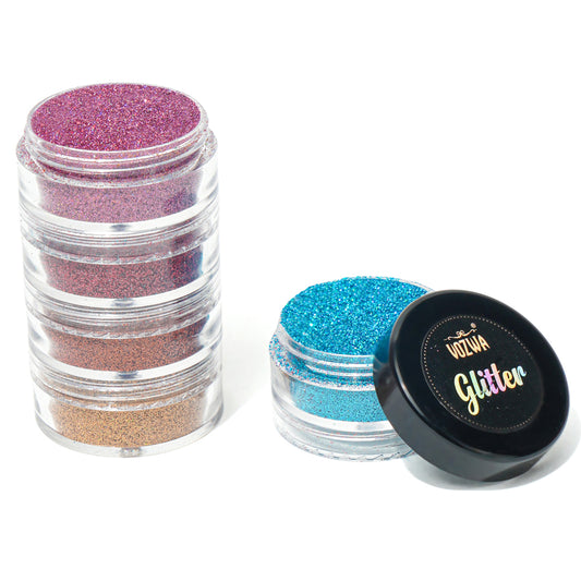 Vozwa Holo Graphics Sparkle Loose Glitter Eyeshadow - Eye Makeup (Firozi + Pink + Red + Oragne + Golden)