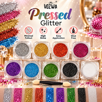 Vozwa Pressed Glitter Eyeshadow Palette | Long Lasting Waterproof Eye Makeup for Women & Girls (Silver + Pink + Light Gold)